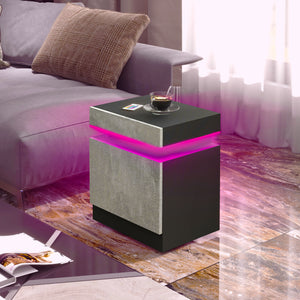 Bedside table with LED lighting and 2 drawers, cement gray