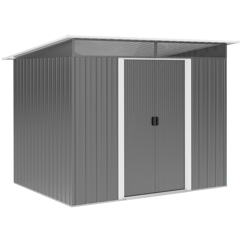 Lockable steel garden shed, grey