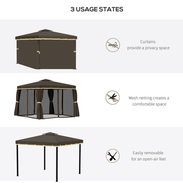 10 x 10 2-tier gazebo with zippered mesh side panels and aluminum frame
