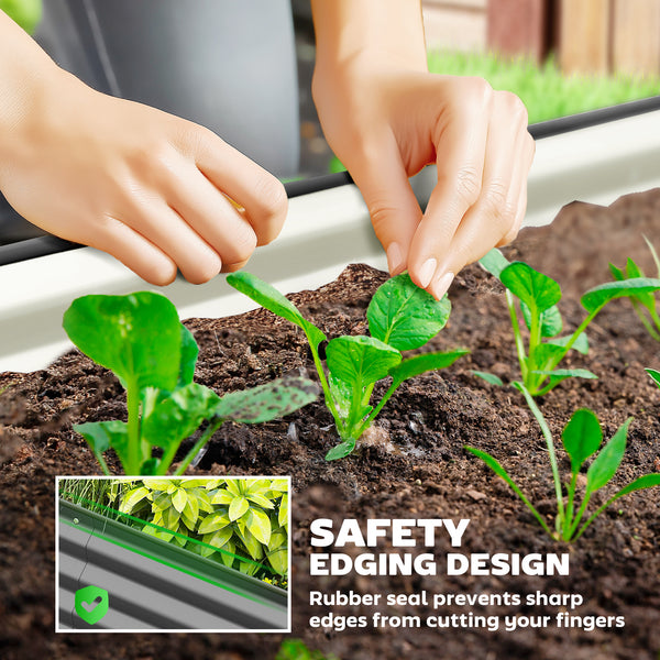 Raised outdoor planter in galvanized steel with metal support, dark grey