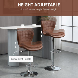Set of 2 Adjustable Height Swivel Bar Stools with Footrest, Brown