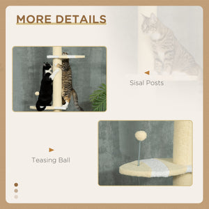 221-259cm Cat Tree with Scratching Posts, Perches and Play Ball, Yellow