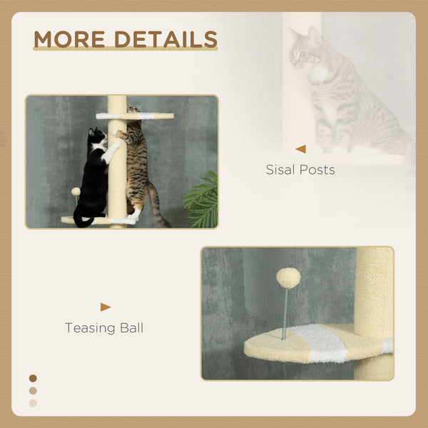 221-259cm Cat Tree with Scratching Posts, Perches and Play Ball, Yellow