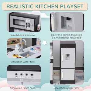 Kids' Kitchen with Water Fountain, Microwave and Accessories, Dark Brown