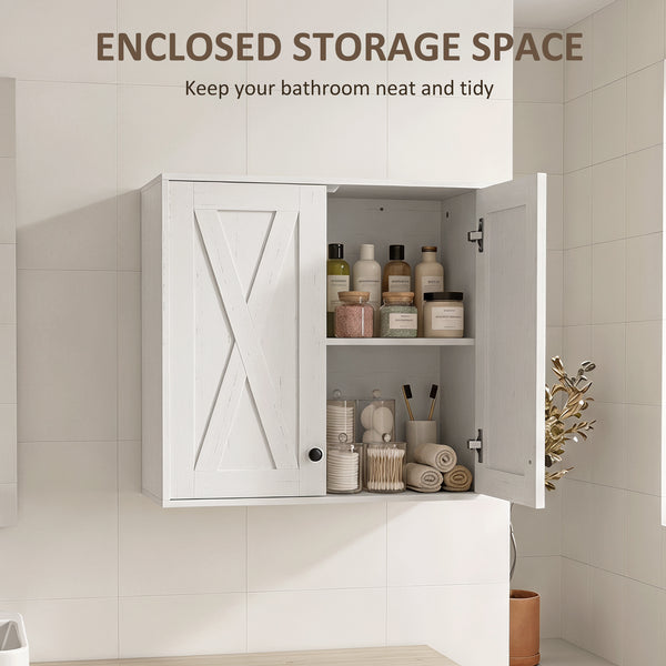 Bathroom wall cabinet with 2 doors and adjustable shelves, white