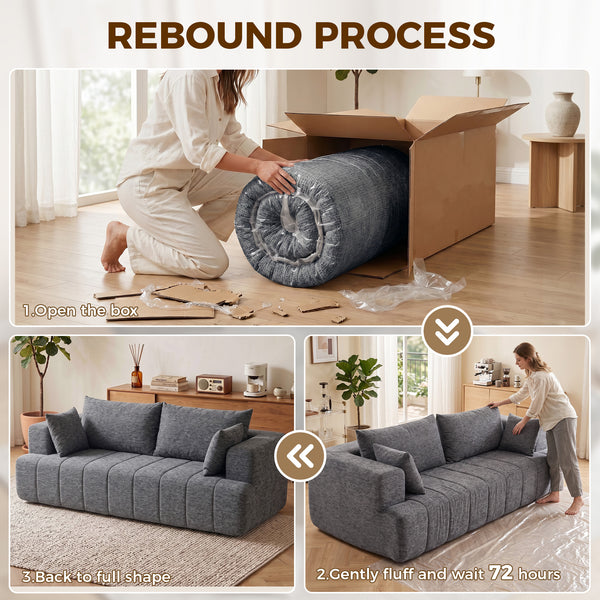 3-seater grey chenille sofa with thick seat and pocket springs, grey