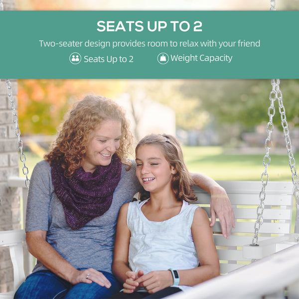 2-seater wooden porch swing with cup holder and chains, white