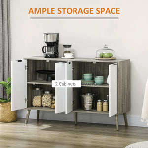 Modern sideboard with adjustable shelves and 4 doors, grey/white