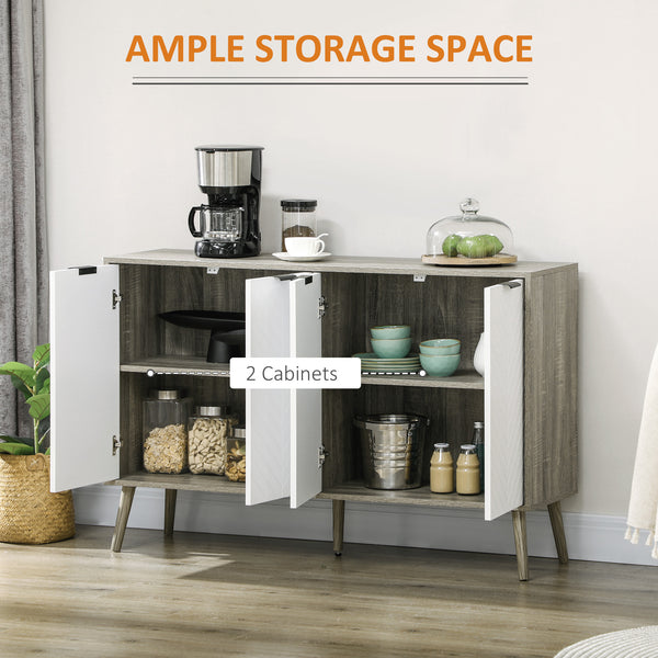 Modern sideboard with adjustable shelves and 4 doors, grey/white