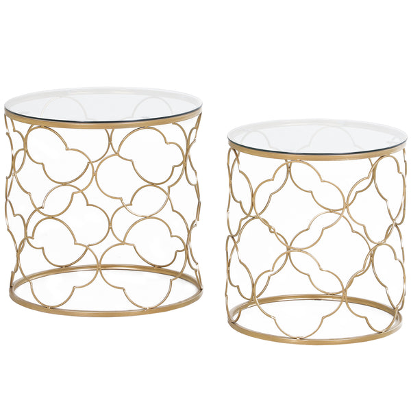 Set of 2 nesting coffee tables in gold tempered glass