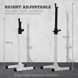 Adjustable Barbell Rack for Squats and Weightlifting with 2 Bars, Black and White