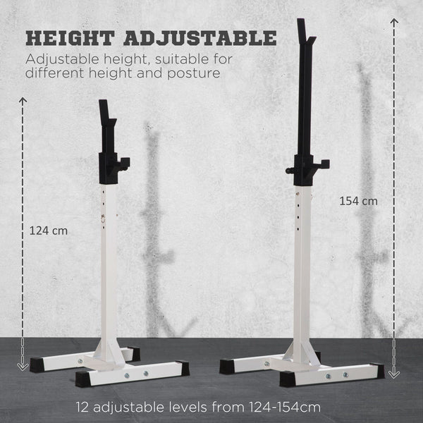 Adjustable Barbell Rack for Squats and Weightlifting with 2 Bars, Black and White