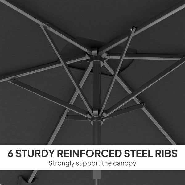 Rectangular tilting aluminium garden parasol 2 x 3 m, garden parasol, outdoor parasol with crank, dark grey