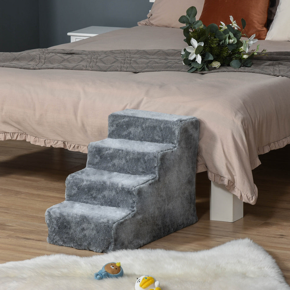 4-Step Dog Ramp for Sofa, Bed and Armchair, with Removable Cover, Light Grey