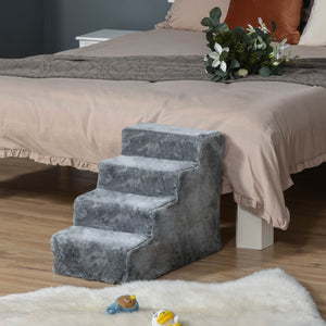 4-Step Dog Ramp for Sofa, Bed and Armchair, with Removable Cover, Light Grey