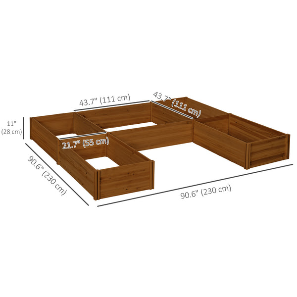 5-compartment wooden planter, open bottom, brown