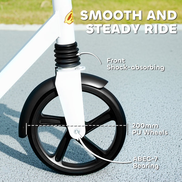 Scooter with adjustable height, rear brake, large 20 cm wheel, foldable, white
