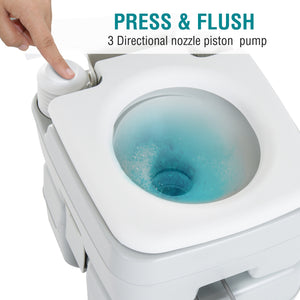 Portable travel toilet with flush tank, level indicator and tap, 20 liters