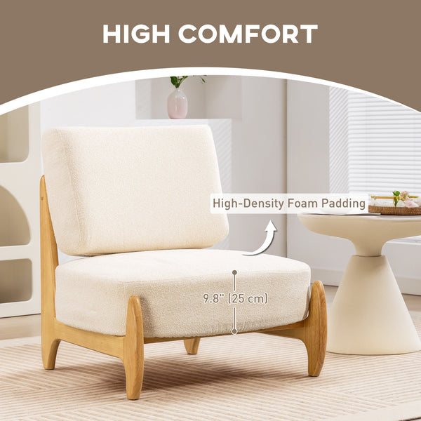 Occasional armchair with rubberwood frame, wide seat, cream white
