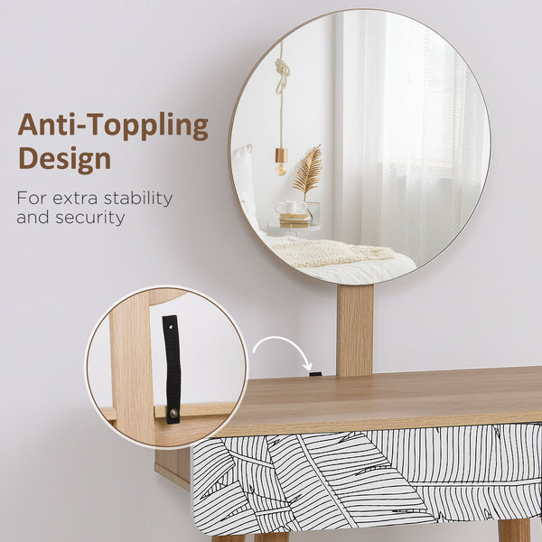 Dressing table with drawer and height-adjustable mirror, wooden legs, oak