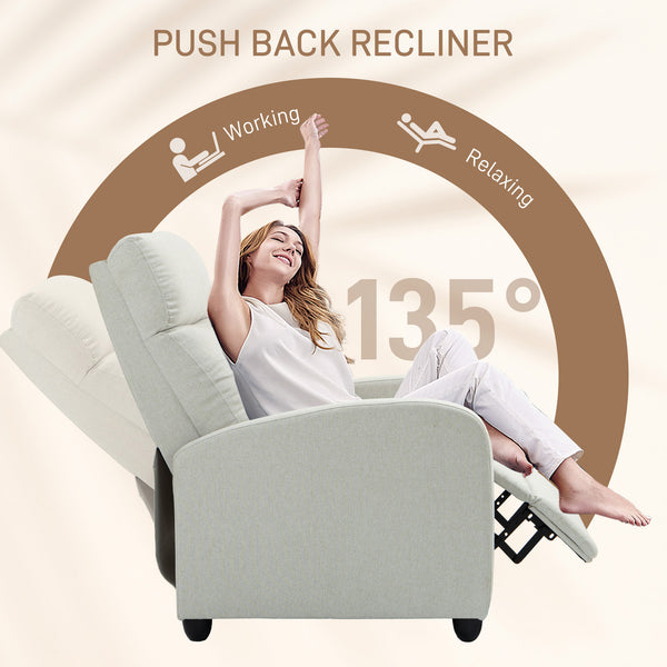 Manual fabric recliner with upholstered seat, cream white