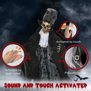 74" Animated Halloween Married Reaper with LED Eyes, Sounds, and Movements – Black