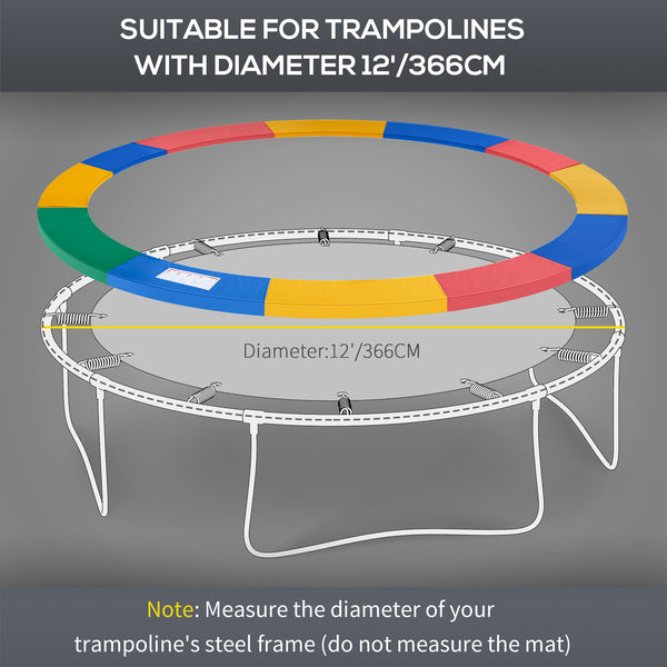 12ft Trampoline Spring Cover, Plastic Trampoline Replacement Pad Gym Bounce Jump Cover EPE Foam Safety Guard Padding Outdoor, Colorful