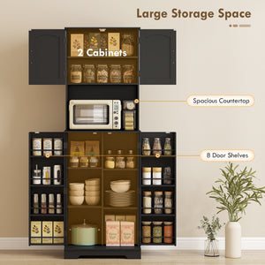 Country-style storage cabinet with adjustable shelves and 8 spice compartments, black.