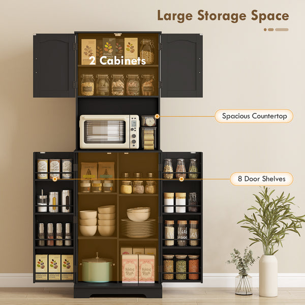 Country-style storage cabinet with adjustable shelves and 8 spice compartments, black.