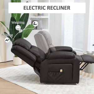 Electric lift chair in synthetic leather with remote control and side pockets, brown