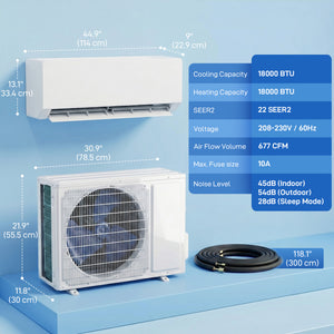18000 BTU, 22 SEER2, 230V, Wi-Fi Compatible Split Air Conditioner with Heat Pump and Inverter, Cools up to 1250 Sq Ft.