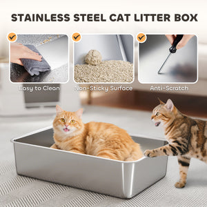 XL stainless steel litter box with hinged lid