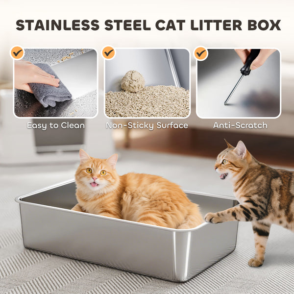 XL stainless steel litter box with hinged lid