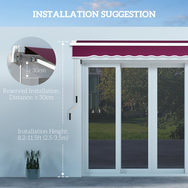 9.8 x 6.6 ft manual retractable awning with LED lighting, burgundy red