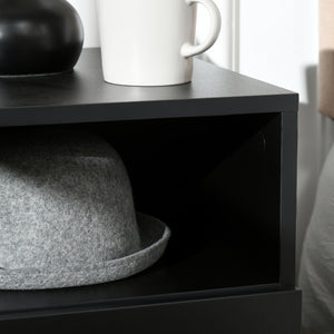 Bedside table with LED lighting and remote control, black