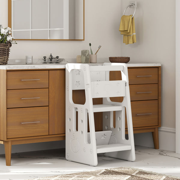 Toddler Stool, 2 Steps with Adjustable Platform, White