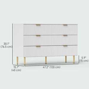 Modern 6 Drawer Bedroom Dresser with Gold Legs and Handles, White