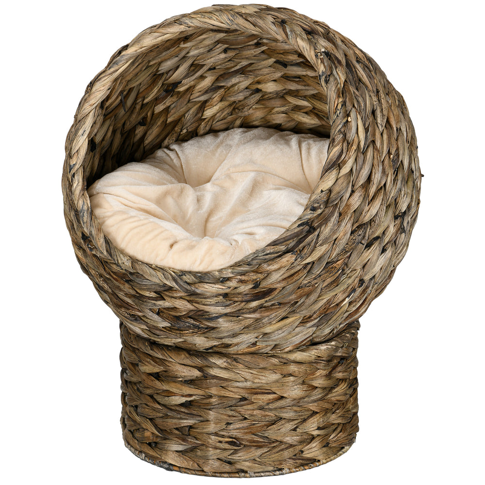 Wicker cat basket with cushion and stand