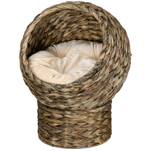 Wicker cat basket with cushion and stand