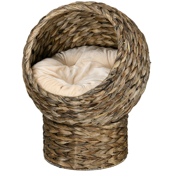 Wicker cat basket with cushion and stand