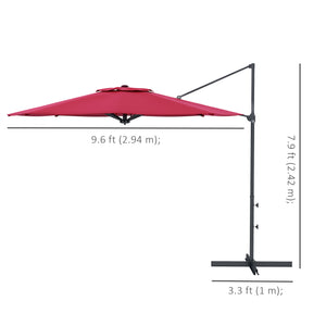 3m hanging aluminum cantilever parasol with 360° rotation, crank, tilt, cross base, red