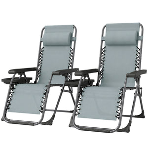 Set of 2 Zero Gravity Outdoor Lounge Chairs, Folding and Reclining, with Cup Holder and Headrest, Light Grey
