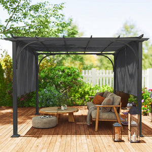 10' x 10' retractable pergola, UPF50+ sun protection, metal frame, dark grey 