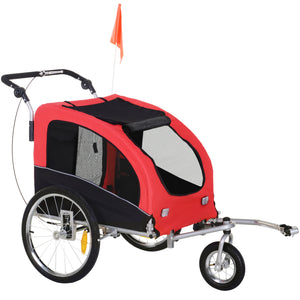 2 in 1 Pet Stroller, Bicycle Carrier Cart, Red 