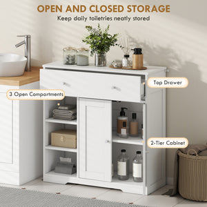 Bathroom storage cabinet with drawer and open compartments, white