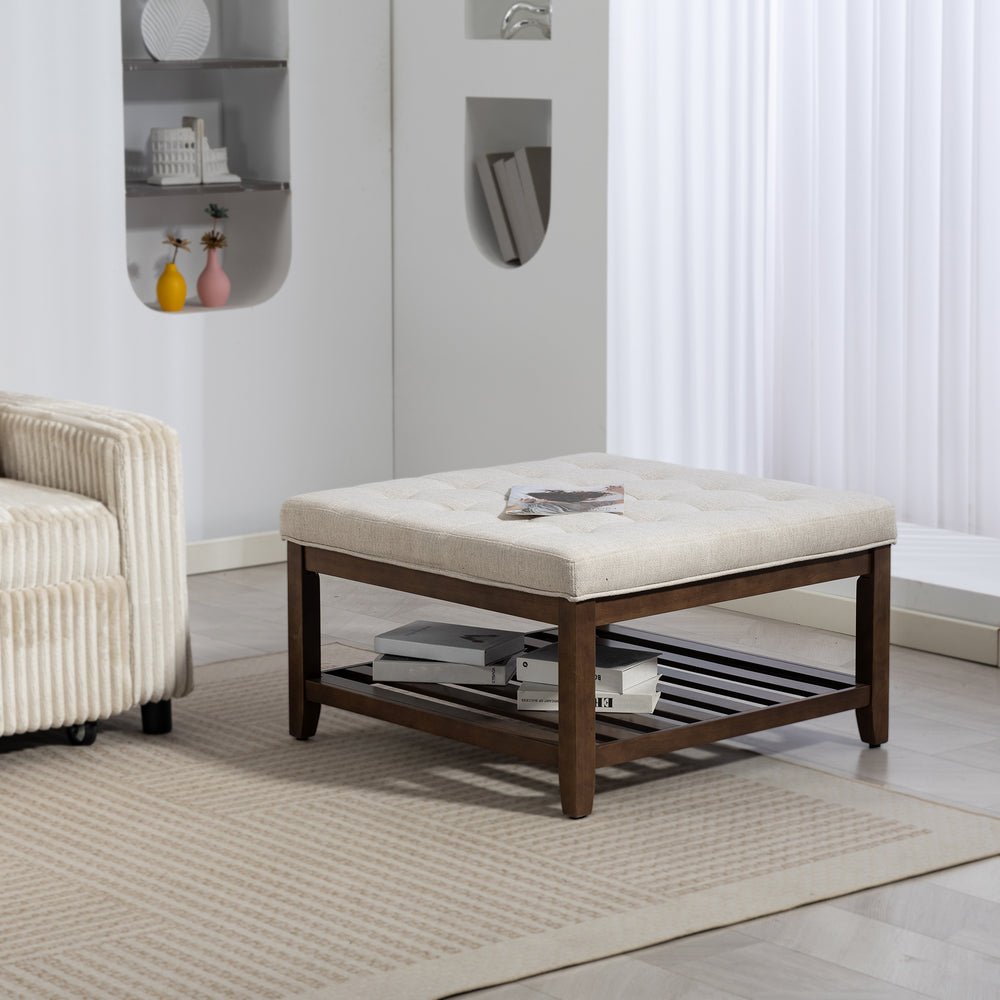 81cm Square Coffee Table with Storage, Beige