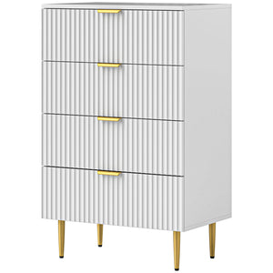 Modern 4-drawer chest of drawers with gold legs and handles, white