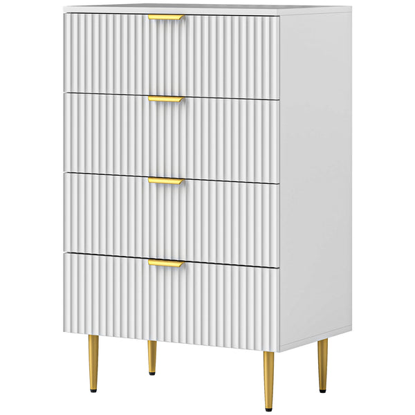 Modern 4-drawer chest of drawers with gold legs and handles, white