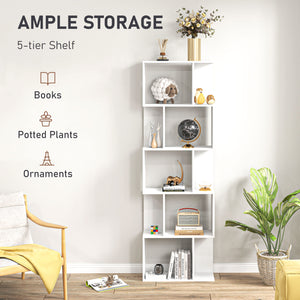 5-Tier S-Shaped Geometric Bookcase, White