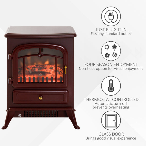 40cm 750/1500W Freestanding Electric Fireplace, Red/Brown